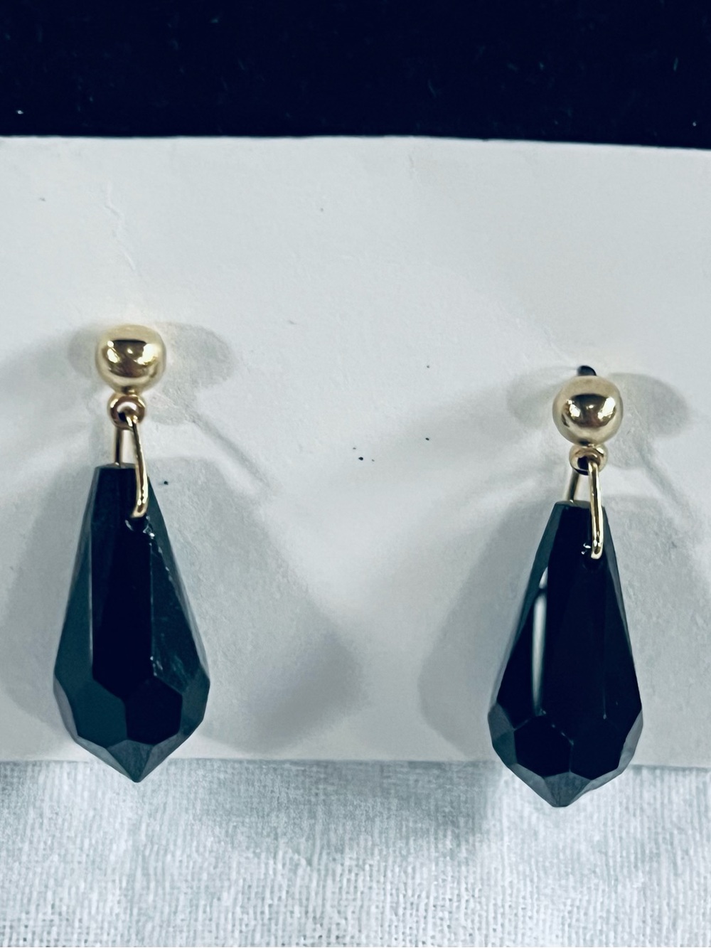 Vintage Gold-Accent Black Faceted Teardrop Earrings - Women Jewelry